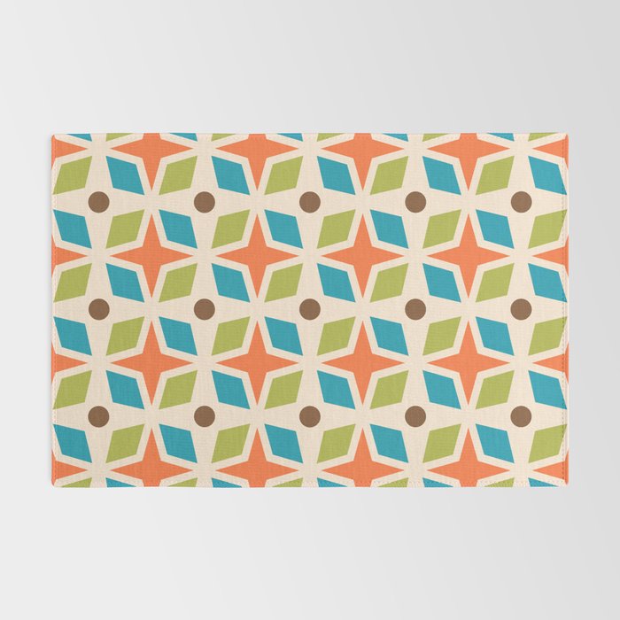 Mid Century Modern Abstract Star Dot Pattern 441 Orange Brown Turquoise Chartreuse Rug Gallery Image 2