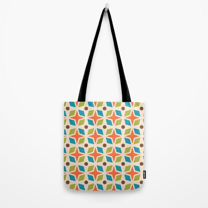 Mid Century Modern Abstract Star Dot Pattern 441 Orange Brown Turquoise Chartreuse Tote Bag Gallery Image 2