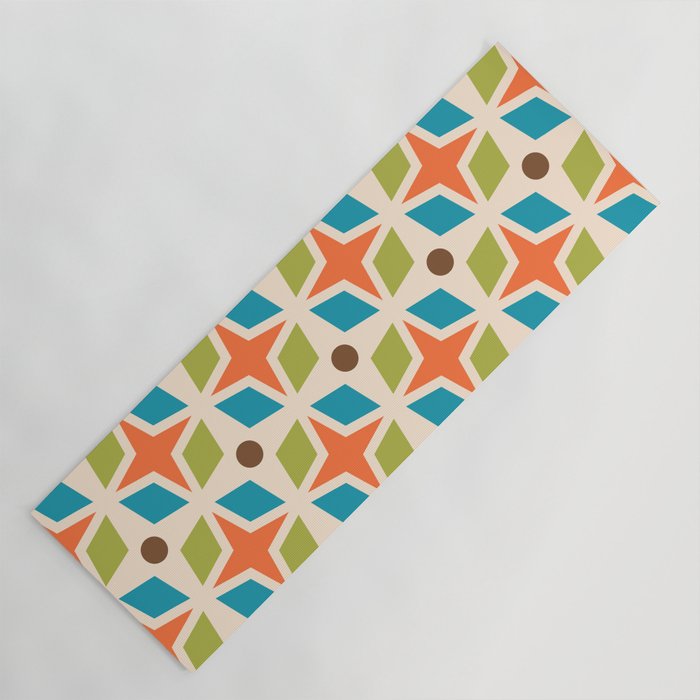 Mid Century Modern Abstract Star Dot Pattern 441 Orange Brown Turquoise Chartreuse Yoga Mat Gallery Image 1