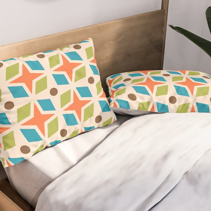 Mid Century Modern Abstract Star Dot Pattern 441 Orange Brown Turquoise Chartreuse Pillow Sham Gallery Image 2