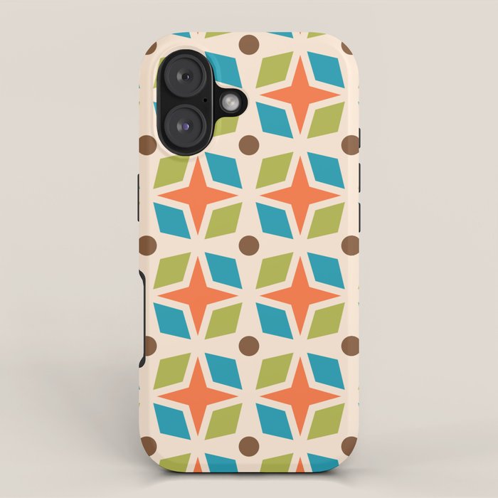 Mid Century Modern Abstract Star Dot Pattern 441 Orange Brown Turquoise Chartreuse iPhone Case Gallery Image 1