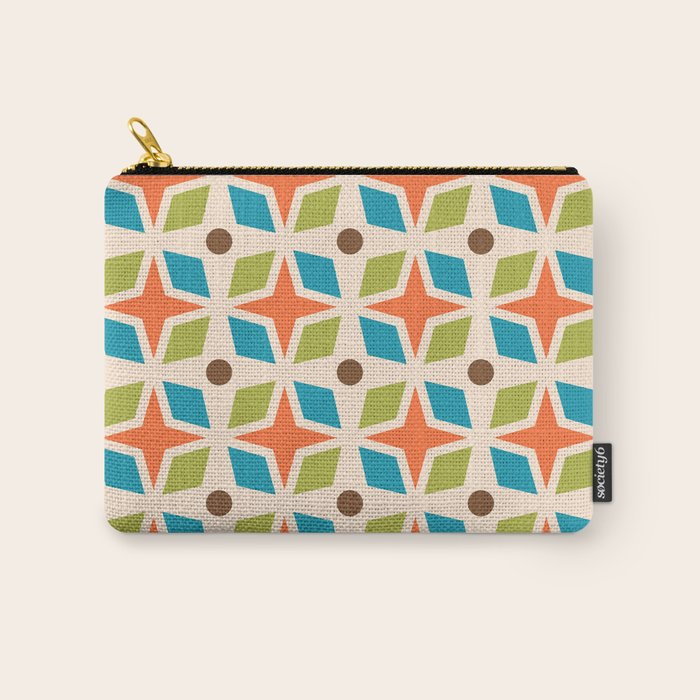 Mid Century Modern Abstract Star Dot Pattern 441 Orange Brown Turquoise Chartreuse Carry All Pouch Gallery Image 1