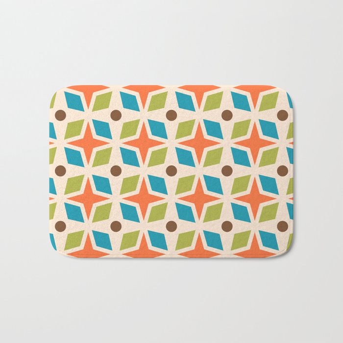 Mid Century Modern Abstract Star Dot Pattern 441 Orange Brown Turquoise Chartreuse Bath Mat Gallery Image 1