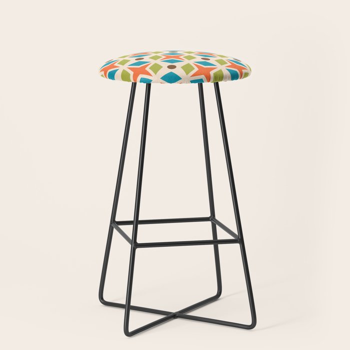 Mid Century Modern Abstract Star Dot Pattern 441 Orange Brown Turquoise Chartreuse Stool