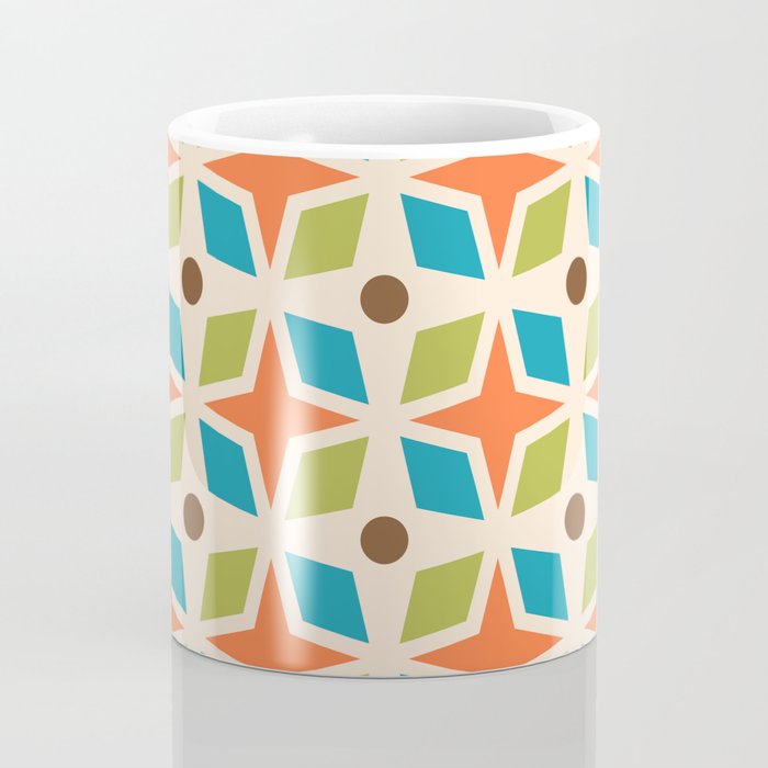 Mid Century Modern Abstract Star Dot Pattern 441 Orange Brown Turquoise Chartreuse Coffee Mug Gallery Image 4