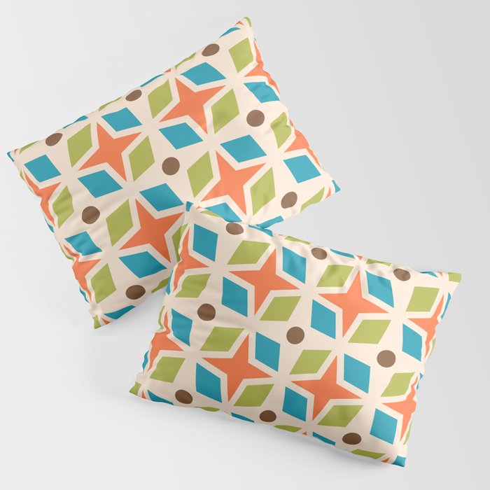 Mid Century Modern Abstract Star Dot Pattern 441 Orange Brown Turquoise Chartreuse Pillow Sham Gallery Image 3