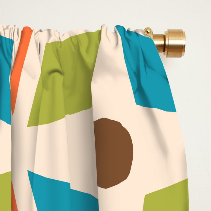 Mid Century Modern Abstract Star Dot Pattern 441 Orange Brown Turquoise Chartreuse Window Curtain Gallery Image 2