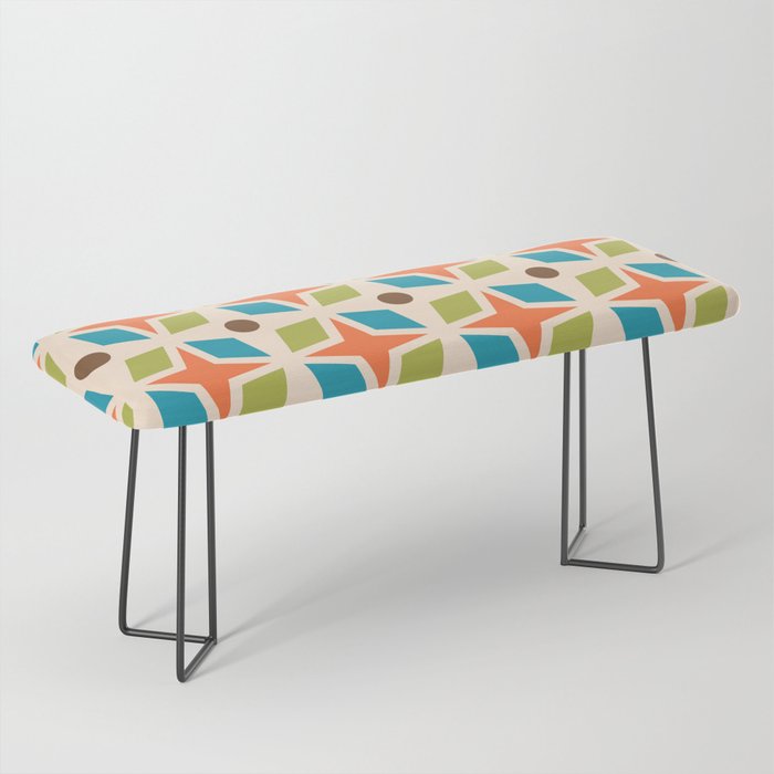 Mid Century Modern Abstract Star Dot Pattern 441 Orange Brown Turquoise Chartreuse Bench Gallery Image 1