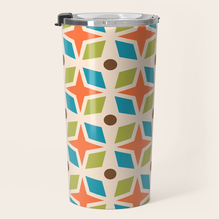 Mid Century Modern Abstract Star Dot Pattern 441 Orange Brown Turquoise Chartreuse Travel Mug Gallery Image 3