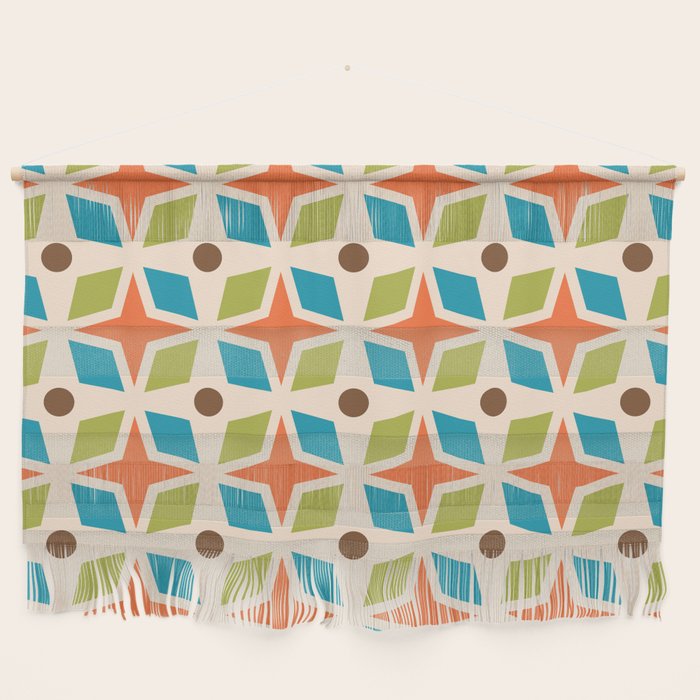 Mid Century Modern Abstract Star Dot Pattern 441 Orange Brown Turquoise Chartreuse Wall Hanging Gallery Image 1