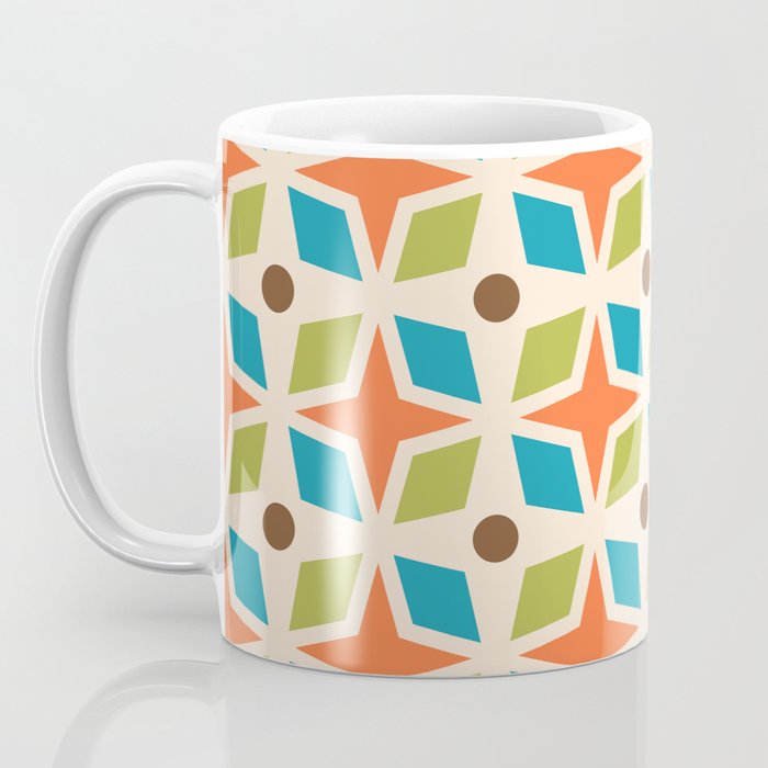 Mid Century Modern Abstract Star Dot Pattern 441 Orange Brown Turquoise Chartreuse Coffee Mug Gallery Image 3