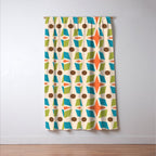 Mid Century Modern Abstract Star Dot Pattern 441 Orange Brown Turquoise Chartreuse Window Curtain Gallery Image 3