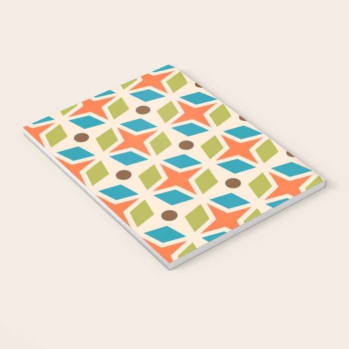 Mid Century Modern Abstract Star Dot Pattern 441 Orange Brown Turquoise Chartreuse Notebook Gallery Image 3