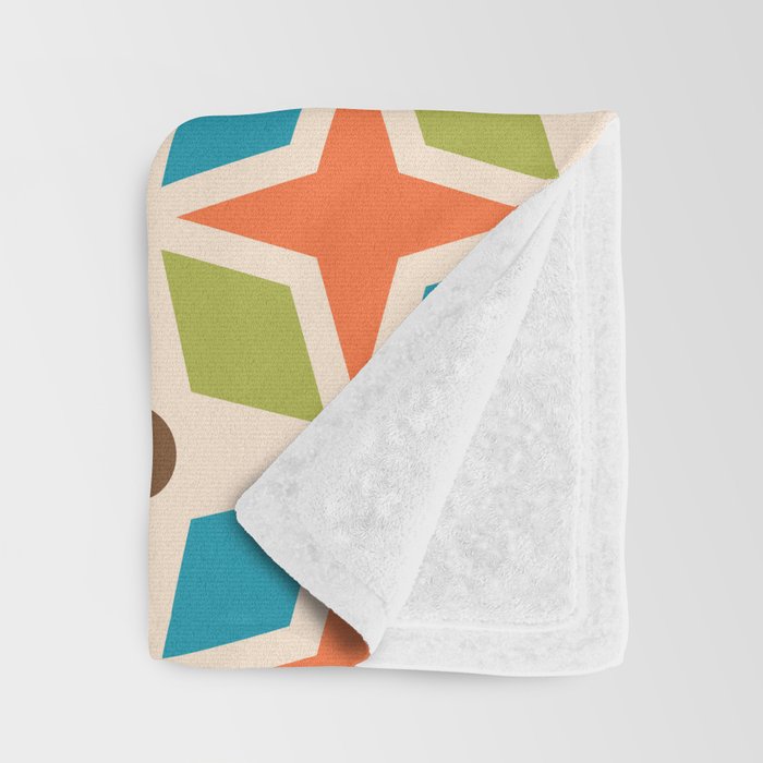 Mid Century Modern Abstract Star Dot Pattern 441 Orange Brown Turquoise Chartreuse Throw Blanket Gallery Image 3
