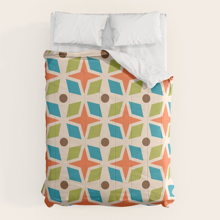 Mid Century Modern Abstract Star Dot Pattern 441 Orange Brown Turquoise Chartreuse Comforter Gallery Image 6
