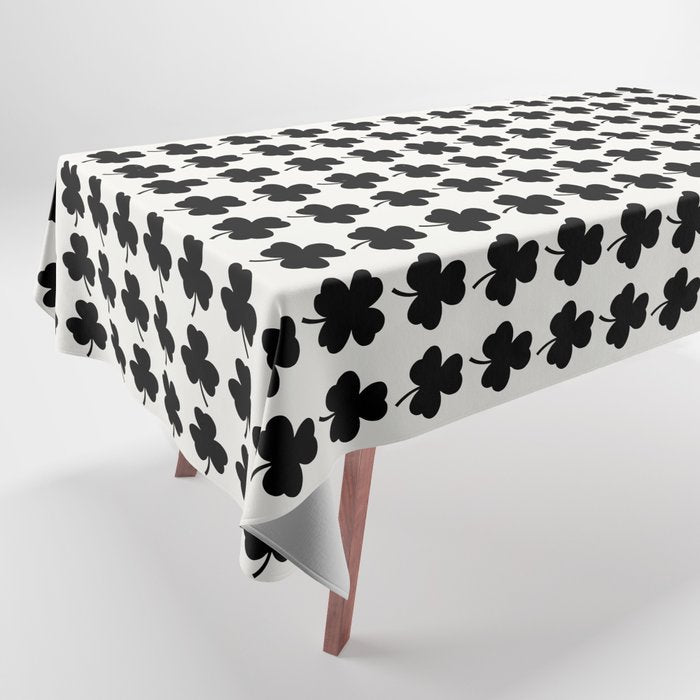 Clovers I Black and White Botanical Pattern Tablecloth Gallery Image 1