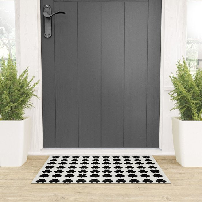 Clovers I Black and White Botanical Pattern Welcome Mat Gallery Image 3