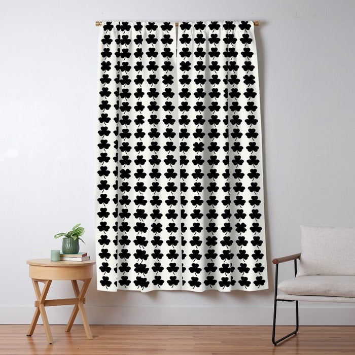 Clovers I Black and White Botanical Pattern Window Curtain Gallery Image 5