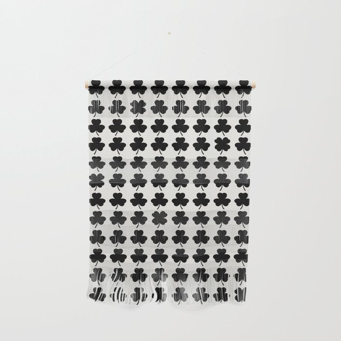 Clovers I Black and White Botanical Pattern Wall Hanging Gallery Image 1