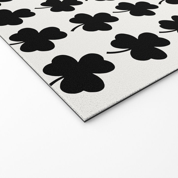 Clovers I Black and White Botanical Pattern Welcome Mat Gallery Image 2