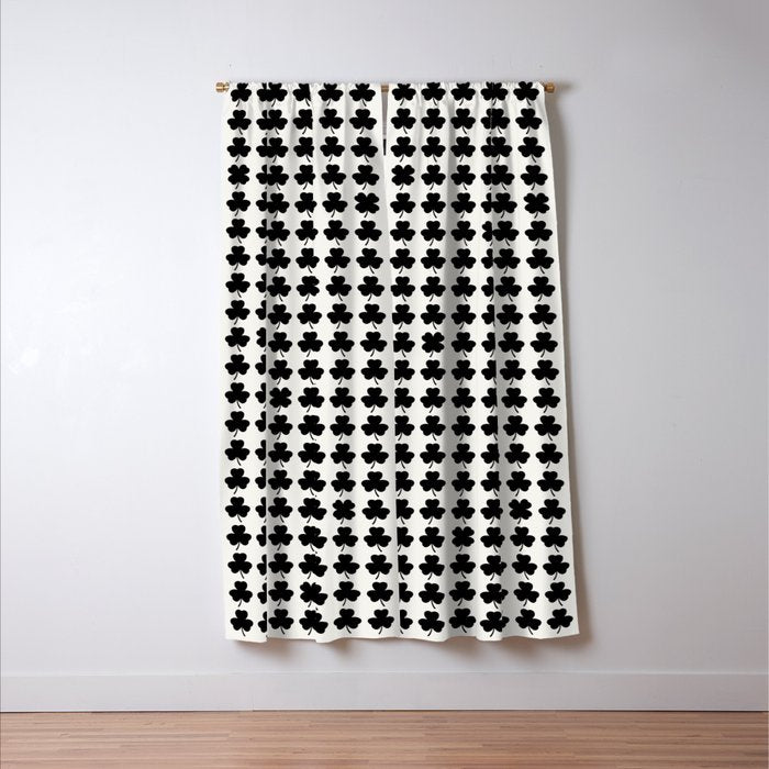 Clovers I Black and White Botanical Pattern Window Curtain Gallery Image 3