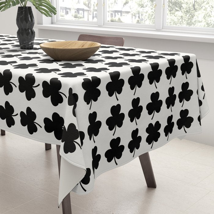 Clovers I Black and White Botanical Pattern Tablecloth Gallery Image 3