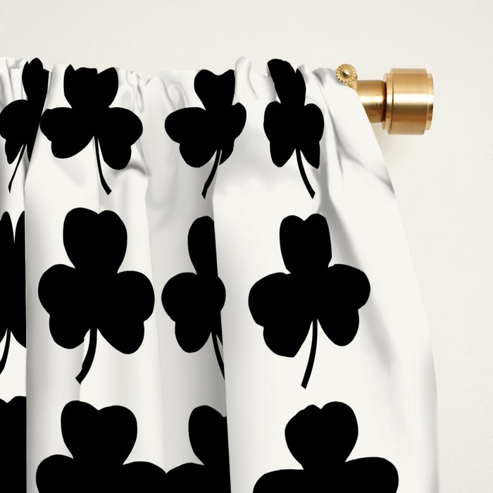 Clovers I Black and White Botanical Pattern Window Curtain Gallery Image 2