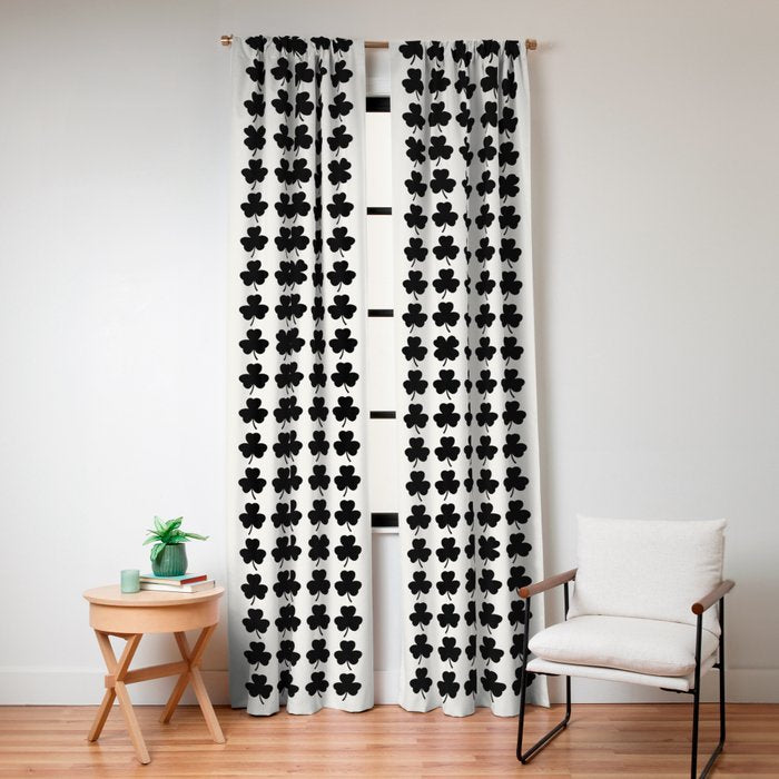Clovers I Black and White Botanical Pattern Window Curtain Gallery Image 4