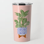Patterned Pot Plant on Geometric Background Travel Mug Gallery Image 1