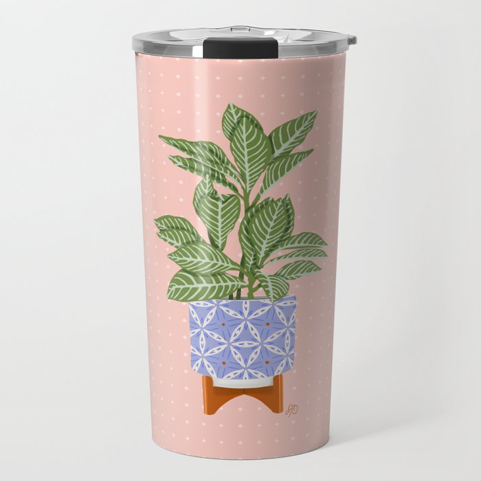 Patterned Pot Plant on Geometric Background Travel Mug Gallery Image 1