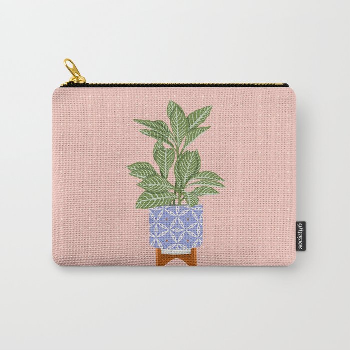 Patterned Pot Plant on Geometric Background Carry All Pouch Gallery Image 1