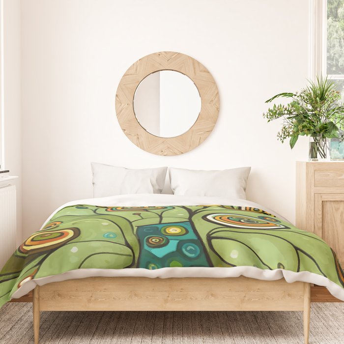 Cute Abstract Flowers in a Blue Green Vase Duvet Cover Gallery Image 3