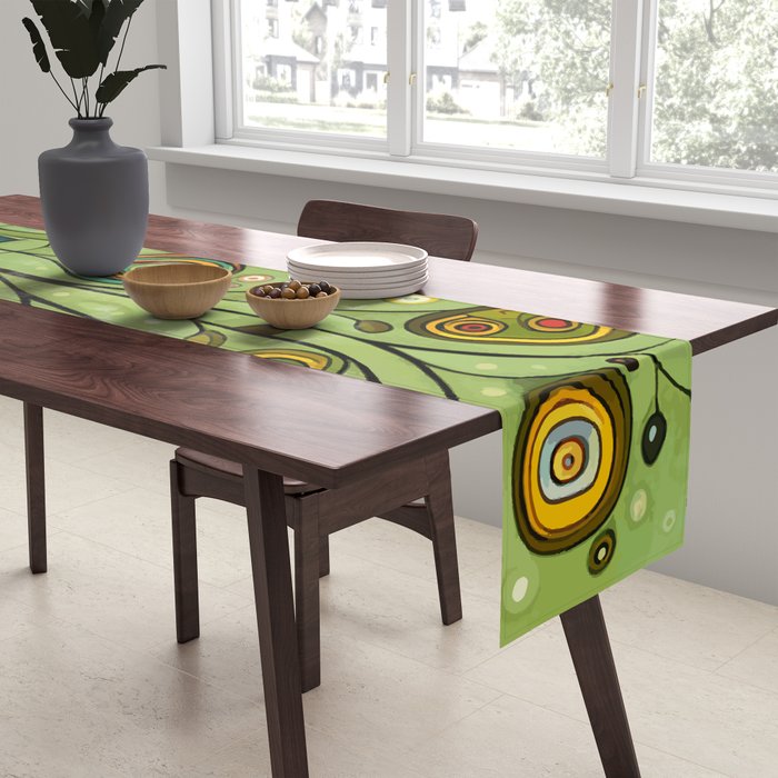 Cute Abstract Flowers in a Blue Green Vase Table Runner Gallery Image 2