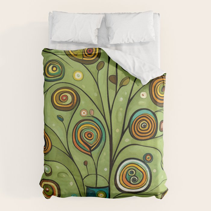 Cute Abstract Flowers in a Blue Green Vase Duvet Cover Gallery Image 6