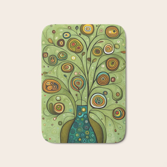 Cute Abstract Flowers in a Blue Green Vase Bath Mat Gallery Image 1