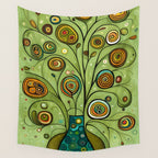 Cute Abstract Flowers in a Blue Green Vase Wall Tapestry Gallery Image 4