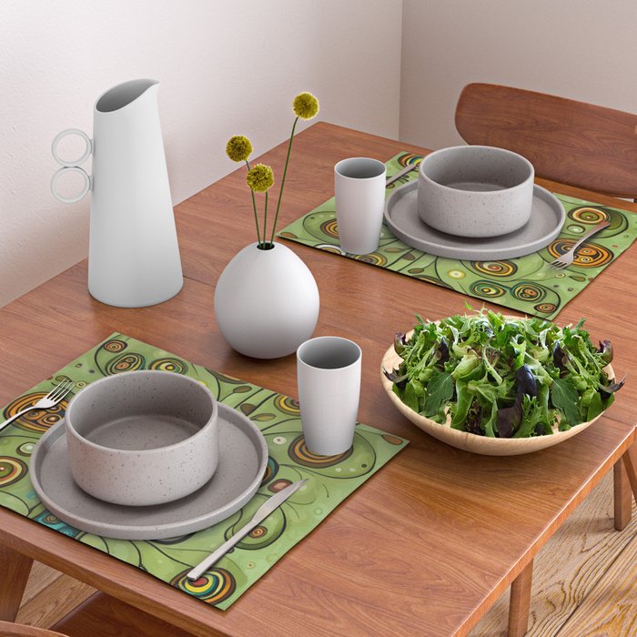 Cute Abstract Flowers in a Blue Green Vase Placemat Gallery Image 2