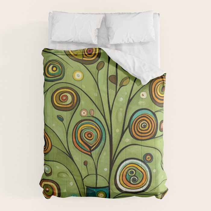 Cute Abstract Flowers in a Blue Green Vase Comforter Gallery Image 6