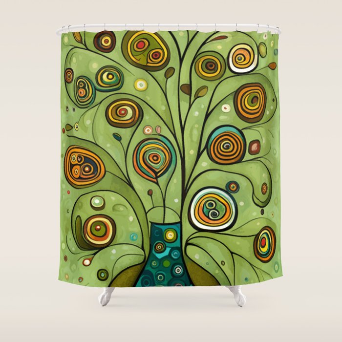 Cute Abstract Flowers in a Blue Green Vase Shower Curtain Gallery Image 1