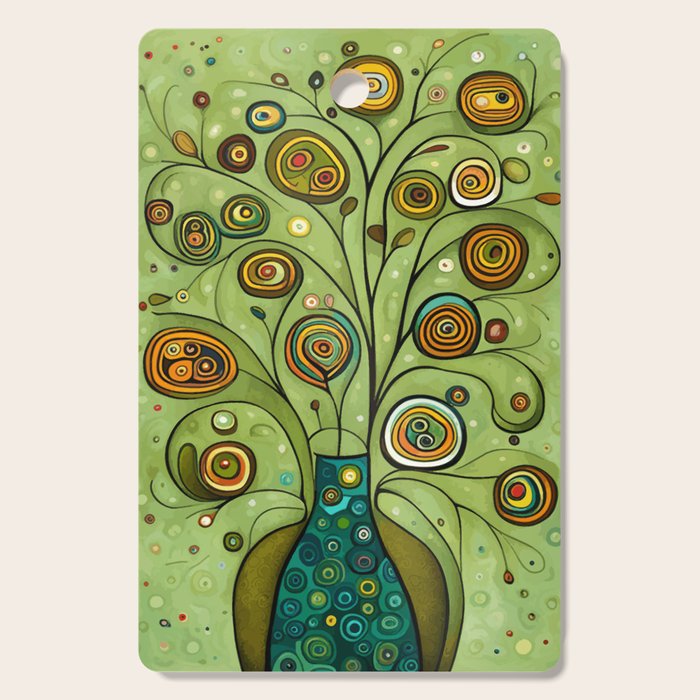 Cute Abstract Flowers in a Blue Green Vase Cutting Board Gallery Image 1
