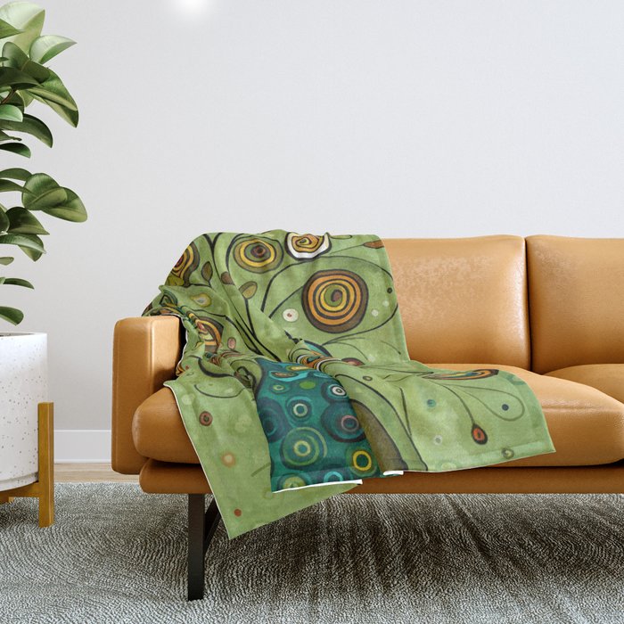 Cute Abstract Flowers in a Blue Green Vase Throw Blanket Gallery Image 1