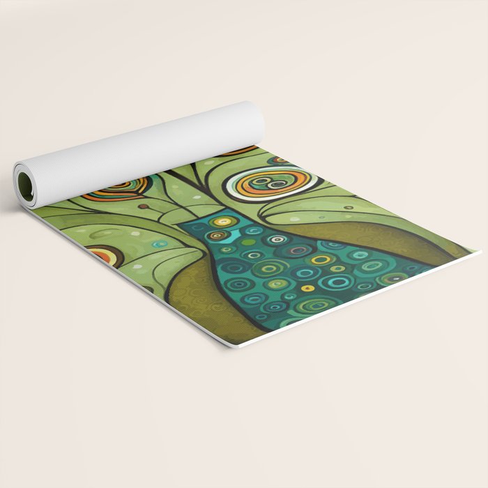 Cute Abstract Flowers in a Blue Green Vase Yoga Mat Gallery Image 2