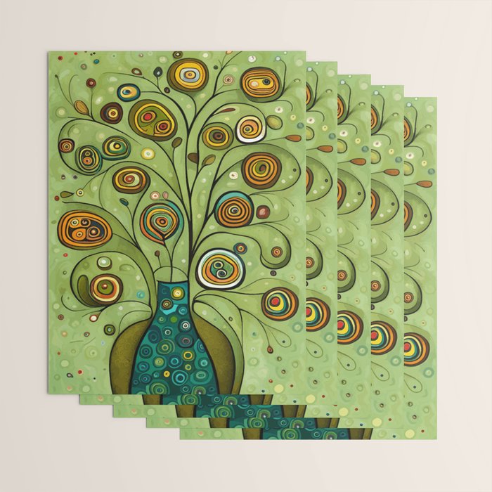 Cute Abstract Flowers in a Blue Green Vase Wrapping Paper Gallery Image 3