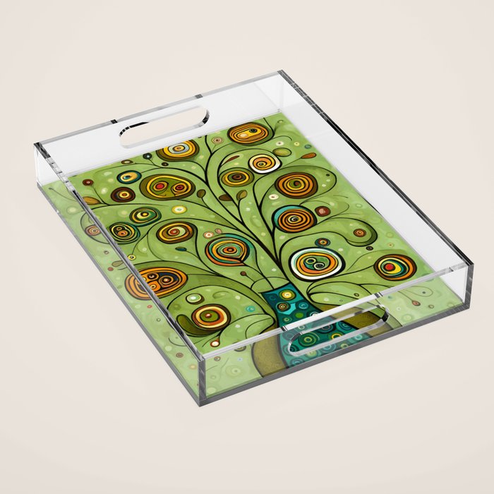 Cute Abstract Flowers in a Blue Green Vase Acrylic Tray Gallery Image 1