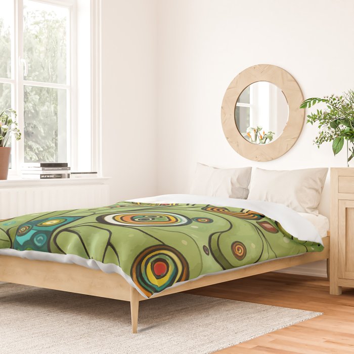 Cute Abstract Flowers in a Blue Green Vase Duvet Cover Gallery Image 2