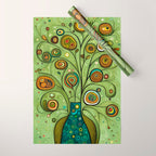 Cute Abstract Flowers in a Blue Green Vase Wrapping Paper Gallery Image 1