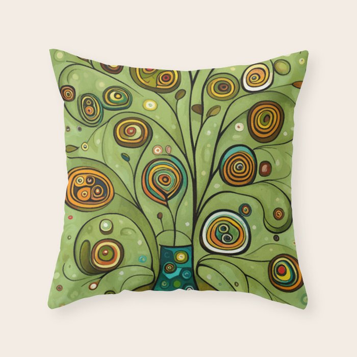Cute Abstract Flowers in a Blue Green Vase Throw Pillow Gallery Image 6
