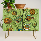 Cute Abstract Flowers in a Blue Green Vase Credenza Gallery Image 1