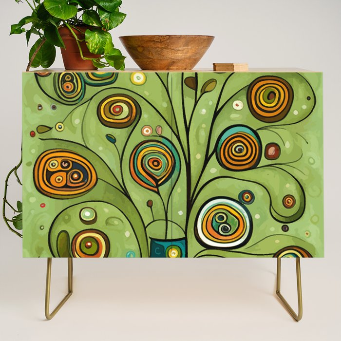 Cute Abstract Flowers in a Blue Green Vase Credenza Gallery Image 1