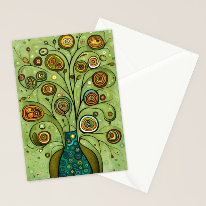Cute Abstract Flowers in a Blue Green Vase Stationery Card Gallery Image 2